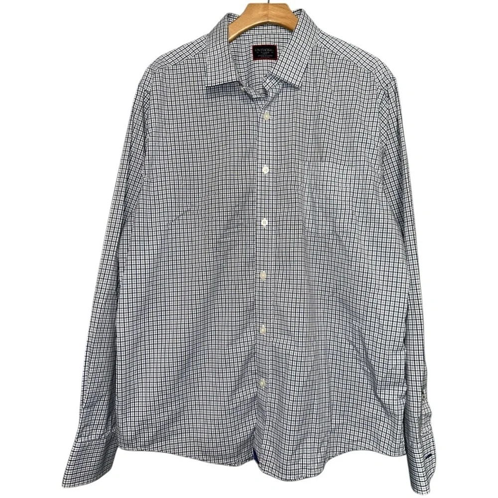 UNTuckit Men’s Size XL White Blue Tan Checkered Long Sleeve Button Down Shirt